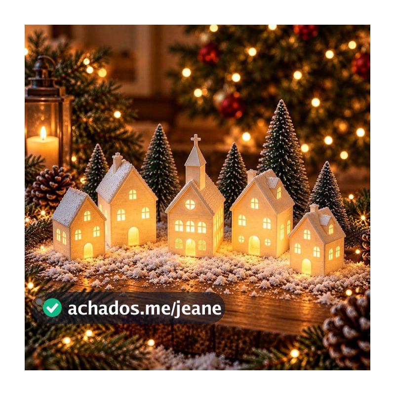 Vila Natalina Kit 5 Casinhas com 5 Velas LED Decoração Natalina Enfeite de Natal