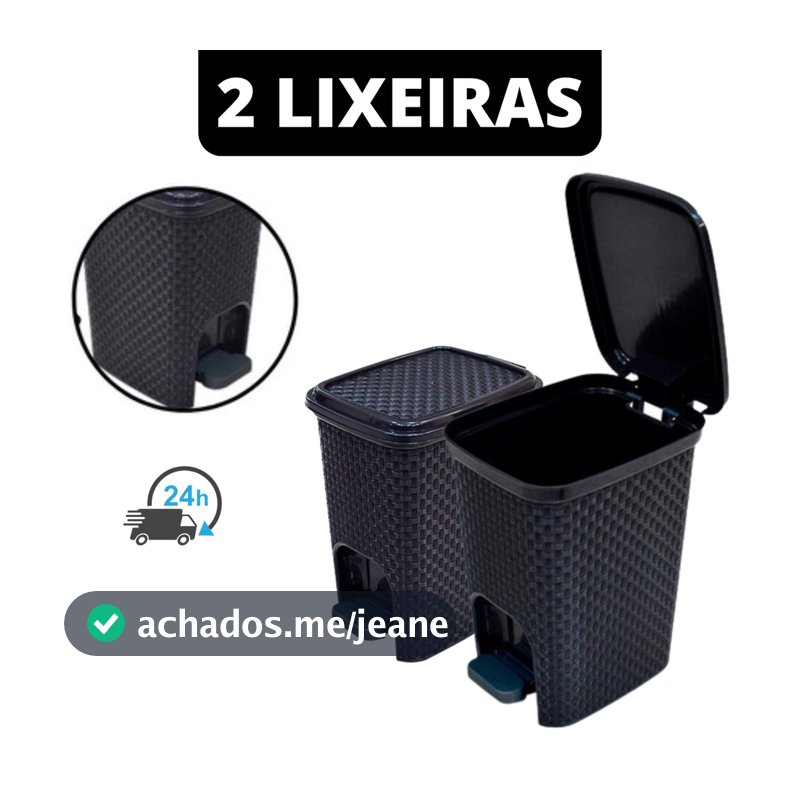 2 kit Lixeiras Com Pedal 7 Litros Com Tampa Preto Rattan Casa Escritório Banheiro Cozinha Lixo Lixeira