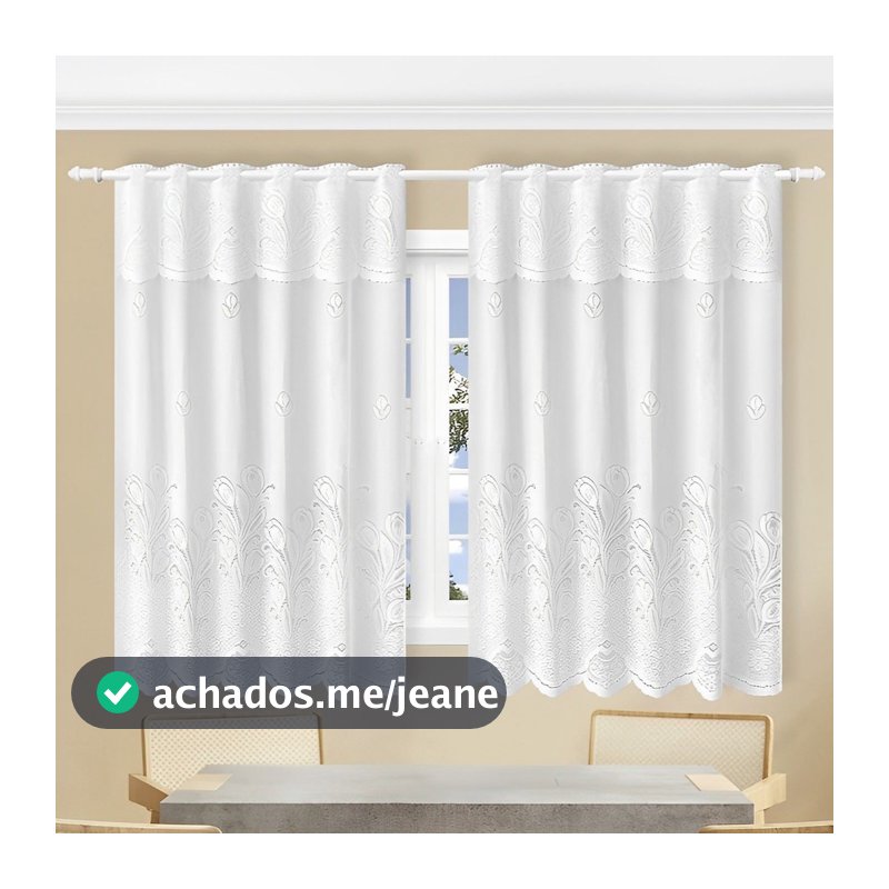 Cortina de Renda Tulipas Branco com Bandô 2,00x1,30m Jacquard Beija Flor