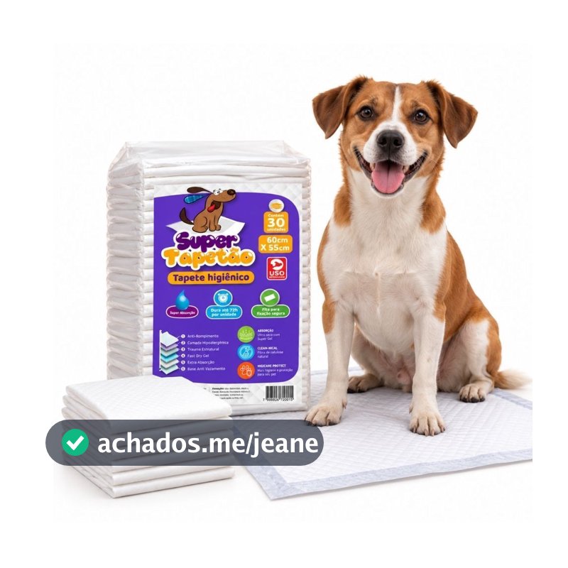 Tapete Higiênico Cachorro Super Tapetão 60x55cm 30 Un Super Absorvente Antivazamento
