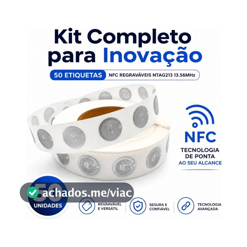 Kit Tag NFC Redonda Autocolante Adesiva  25mm Programável para Cartão Digital, Wi-Fi e Automação NFC Regravável,