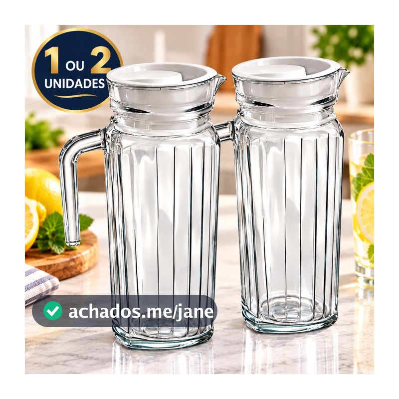 Jarra de Vidro 1 Litro com Tampa Modelo Suíça para Água Suco Bebidas 1 ou 2 Unidades