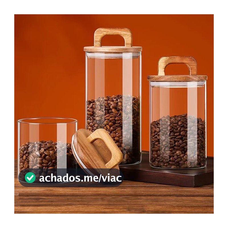 Pote De Vidro Redondo Tampa Madeira Hermético Condimento 700ml/1000ml/1400ml