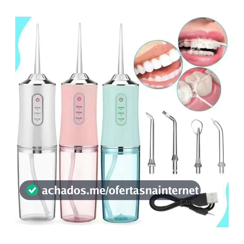 Irrigador Dental Oral Recarregavél 220ml Higiene Limpeza Bucal Portátil Limpador de Dente