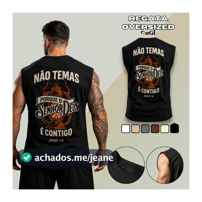 Regata Machão Masculina Muscle GuGi 100% Algodão 30.1 Penteado Estampa Gospel Cristã Plus Size