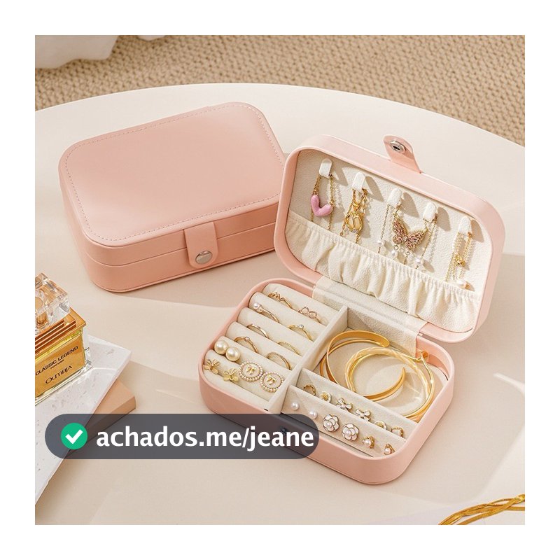 Porta Jóias Multi-Função Portátil De Couro Organizador De Duplo Compartimentos de Jóias  Bijuterias