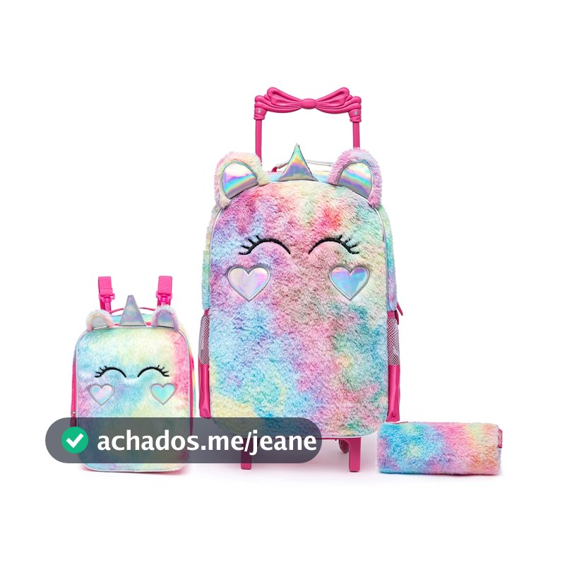 Kit Mochila Feminina Rodinhas Escolar Estojo Espaçosa