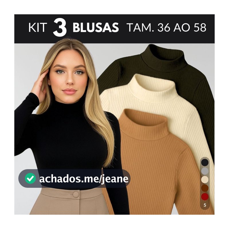 KIT 3 Blusa Termica Feminina Blusa De Frio Feminina Blusa Gola Alta Feminino Blusas Cacharrel