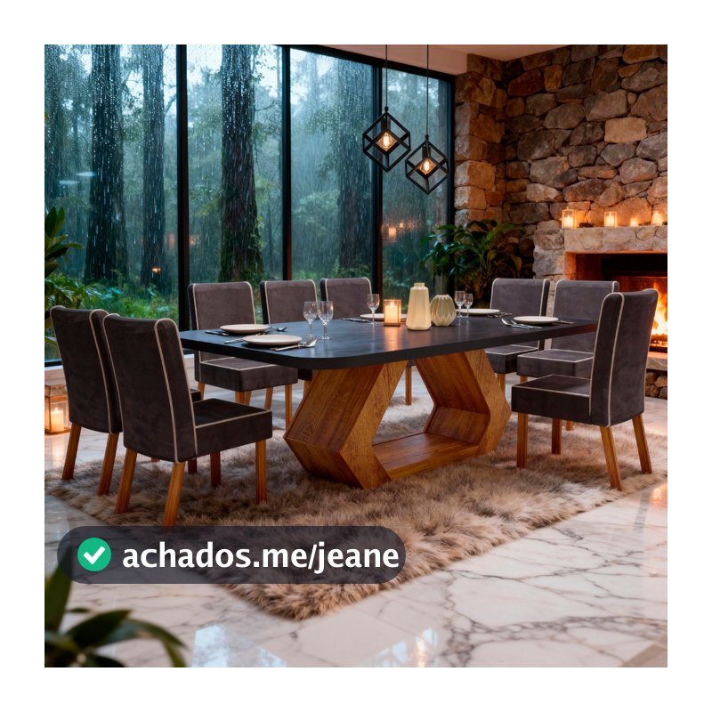 Sala de Jantar 220x110 Lottus MDF/Vidro 8 Cadeiras Bom Pastor
