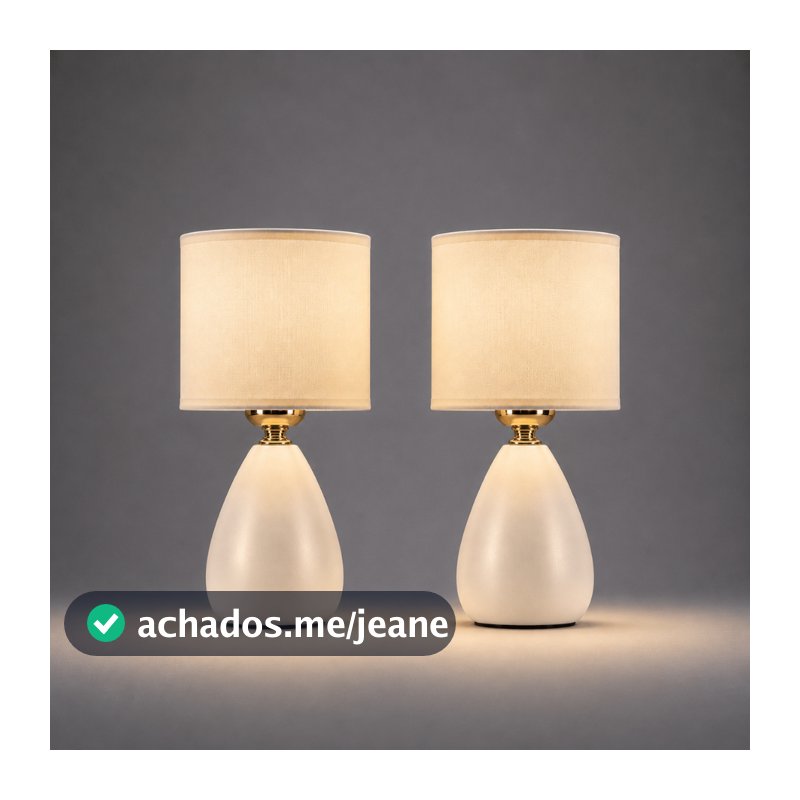 Kit 2x Abajur Luminária Branco Cúpula de Tecido 1xE27