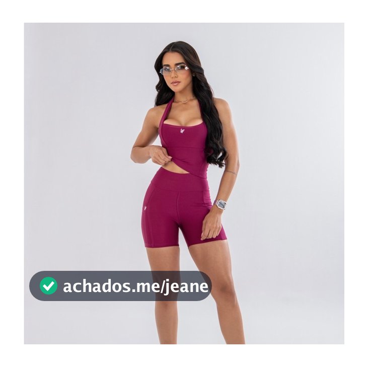 Conj Short com Bolso E top Frente Unica Pilates Yoga Meia Coxa Feminino alta Compressão Zero transparência