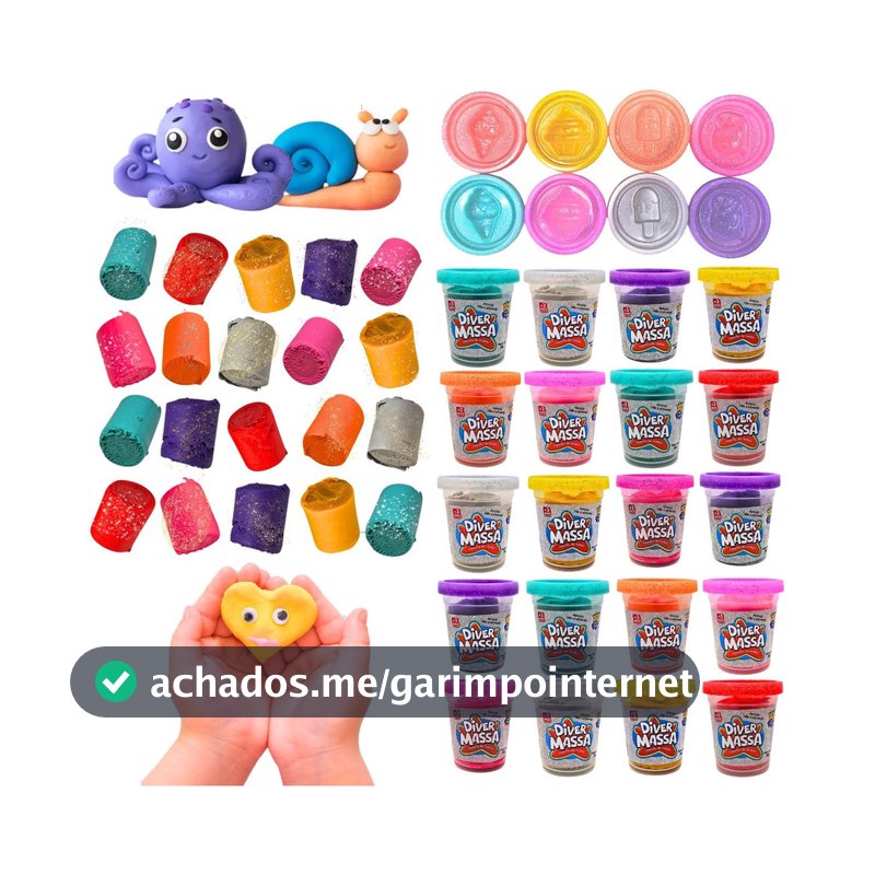 Kit 20 Massinha Modelar Glitter Brinquedo Criança Forminha8169 Diver Toys