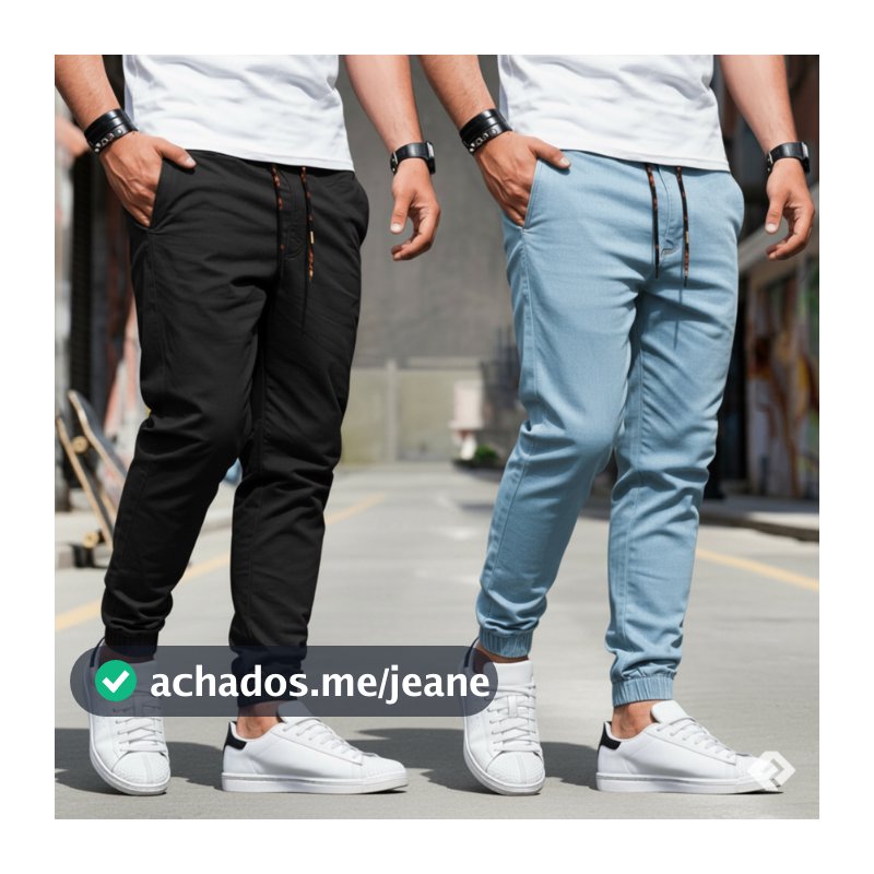 Kit 2 Calça Jogger Masculina Sarja ou Jeans 4 Bolsos com Punho Elástico Streetwear