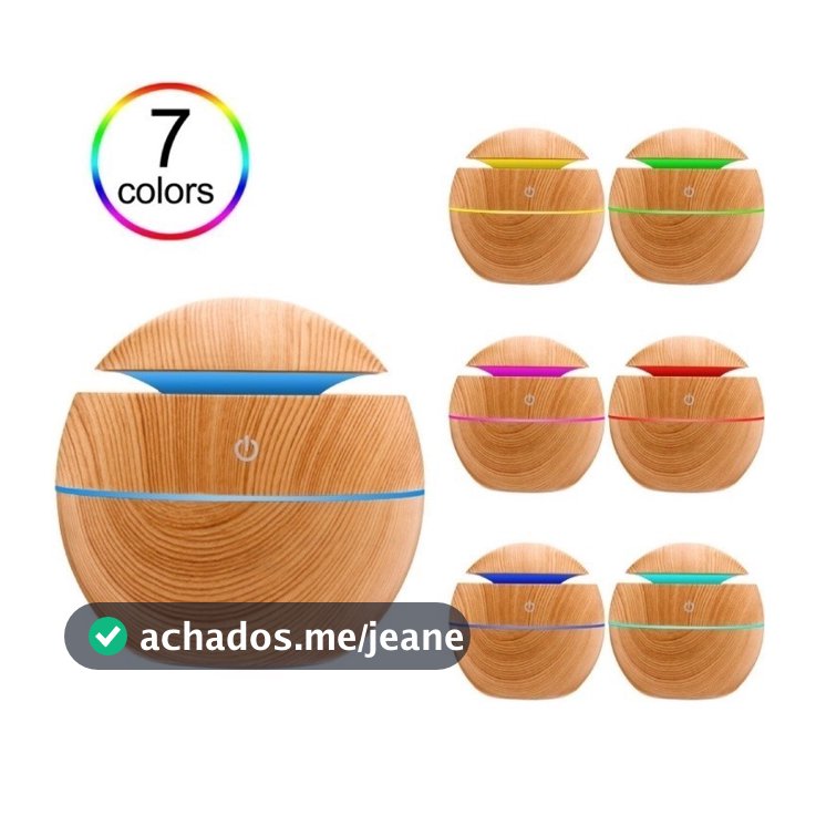 Umidificador Aromatizador Difusor Ultrassônico 130ml Luz LED Colorida USB Silencioso para Quarto Sala Escritório Home