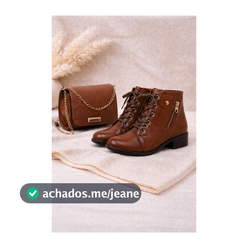 Botinha Feminina Com Cadarço Coturno Com Bolsa Trasversal Preto e Café
