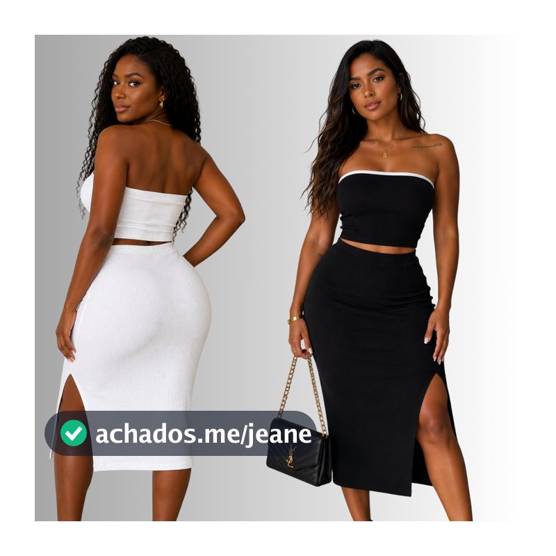 Conjunto Feminino Saia Midi e Top Tecido Anarruga fenda Lateral Zero Transparência Moda Gringa