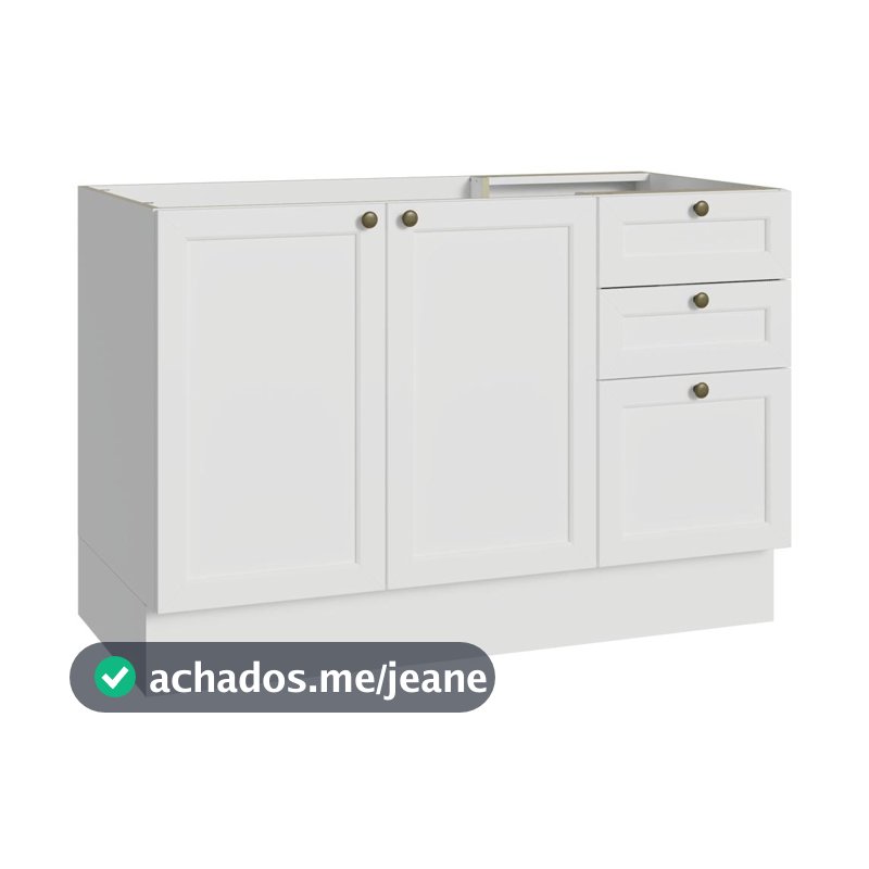 Balcão de Pia 120 cm 2 Portas 3 Gavetas (Sem Tampo) Branco Vik Madesa