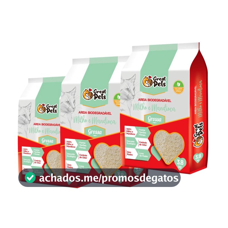 Kit 3 Areia Higiênica Biodegradável Para Gatos Great Pets Grossa 2kg