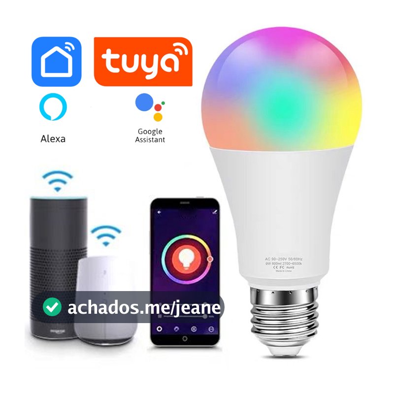 Lâmpada Inteligente Smart Compativel Alexa Google Assistente App TUYA Bulbo E27 Rgb 10w