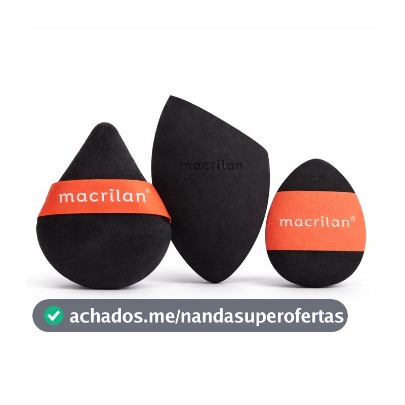 Trio Esponjas Maquiagem Macrilan EP26 Para Base Pó e Corretivo Preta