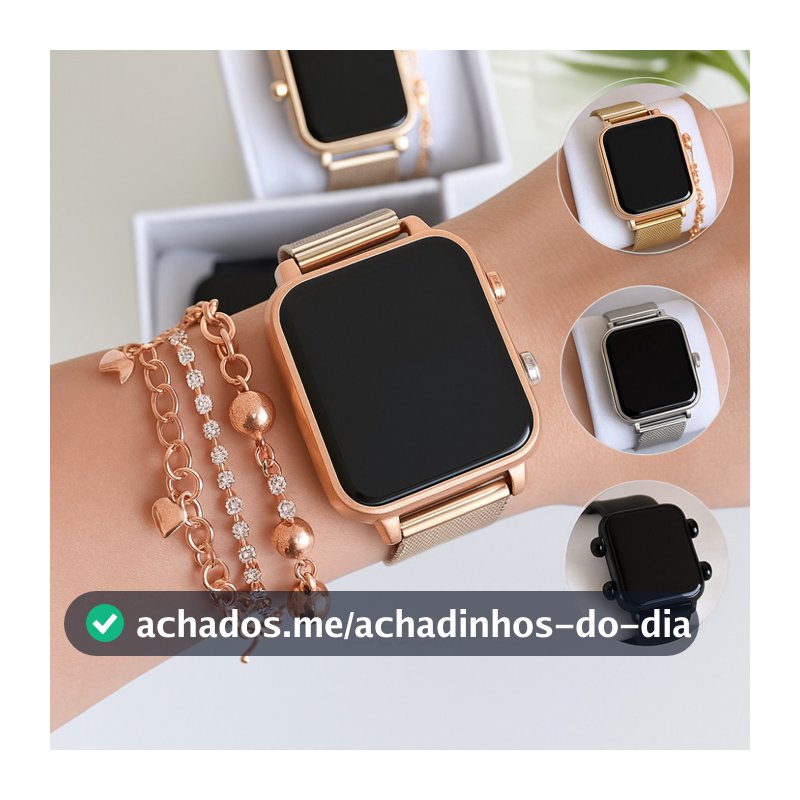 Relógio Digital Led De Pulso Feminino Quadrado Com Pulseira Presente Maes