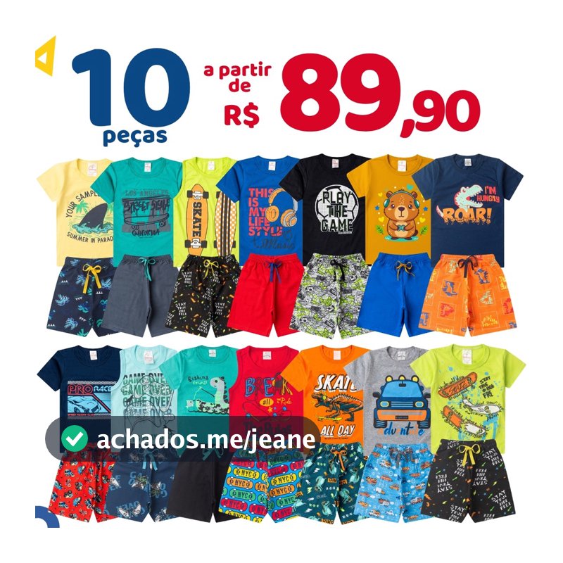 Kit 10 Peças Roupa Infantil Menino Verão 5 Bermudas + 5 Camisetas Conjunto Criança Masculino