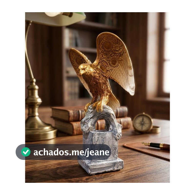 Escultura Águia Real Resina Estatueta Fiel Decoração Sala Escritório Luxo 30cm Torcedor Gold