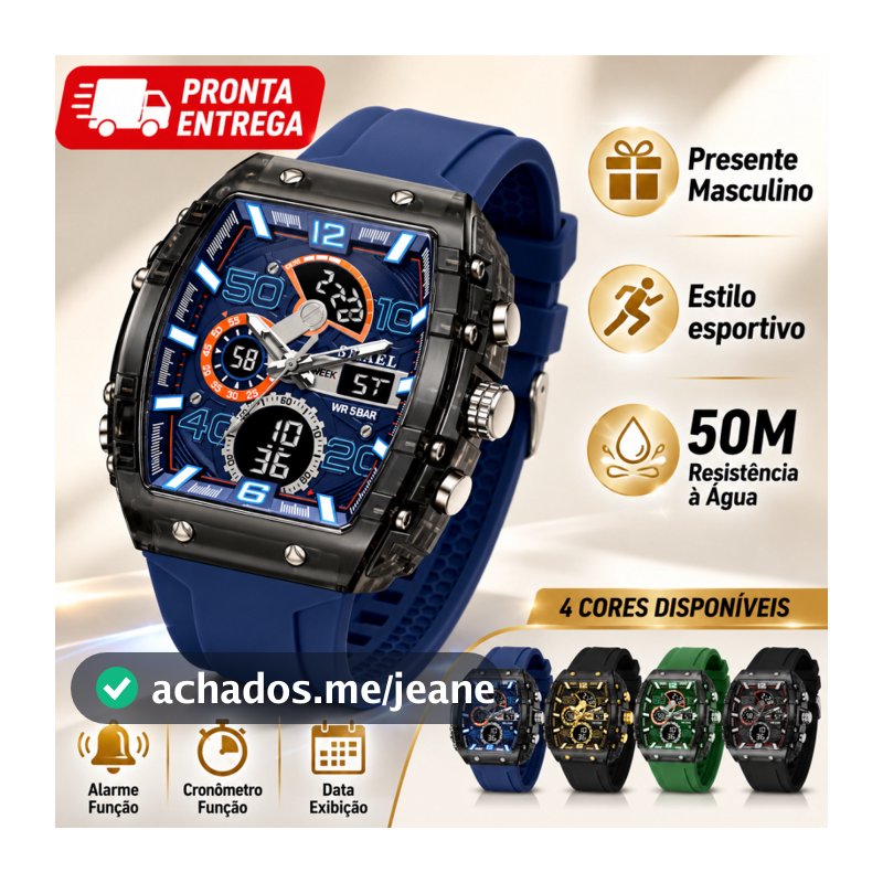 Relógio Masculino Esportivo Digital Analógico LED 50M À Prova d'Água À Prova de Choque Presente Masculino