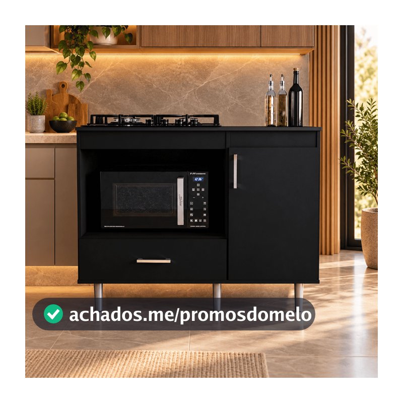 Balcão Para Cooktop 1,05m 5 Bocas 1 Nicho Com 1 Porta E Gaveta Turim Lojas Movelove