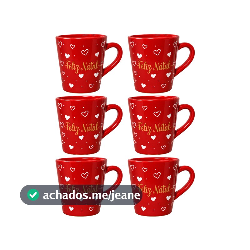 Kit 6 Xícaras de Natal 120ml Vermelhas Decoradas Feliz Natal – Xícara para Café Expresso Presente Natalino