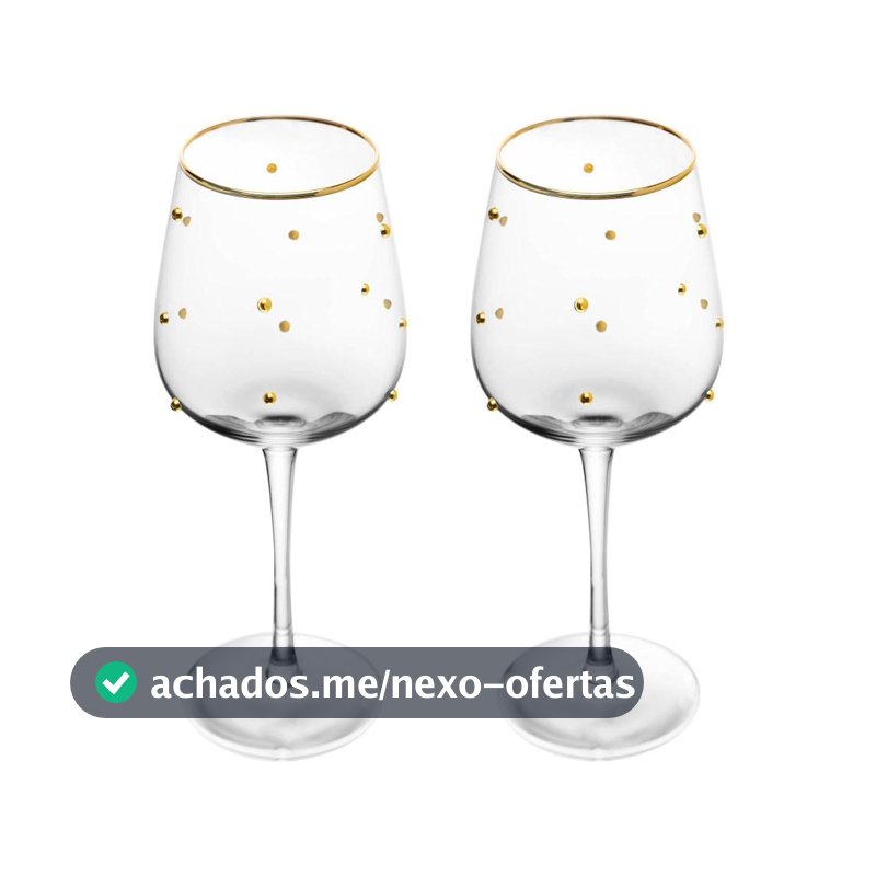Jogo 2 Tacas de Vidro Balls Fio de Ouro 350ml Wolff Tacas para Mesa Posta Elegante Decoracao Casas Jantar Sobremesa Luxo