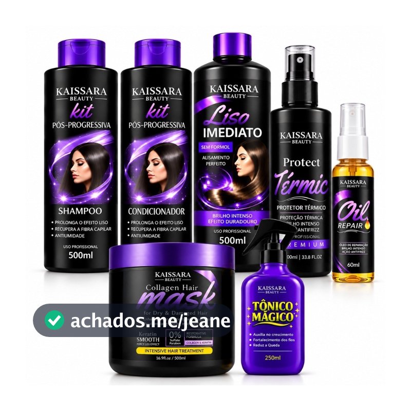 Progressiva Kaissara 500ml + Óleo reparador + Máscara Collagen + tônico mágico + Protetor térmico + Shampoo e condiciona