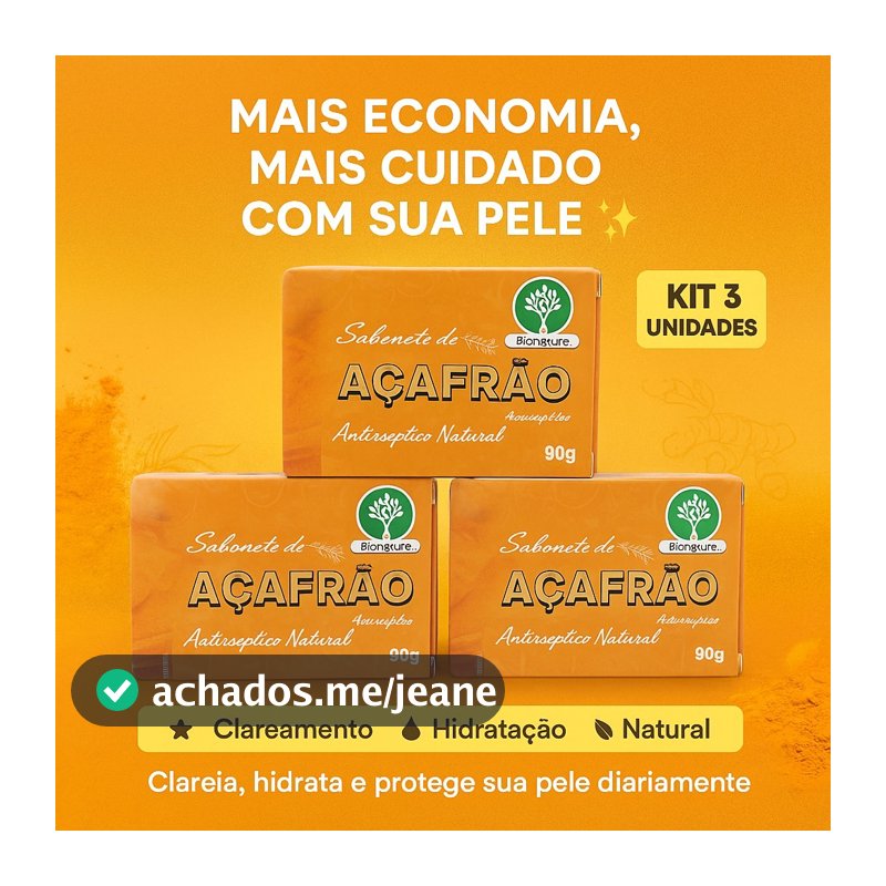 Kit 3 Sabonete de Açafrão Facial e Corporal Limpeza e Uniformização da Pele Clareador e Limpeza Profunda