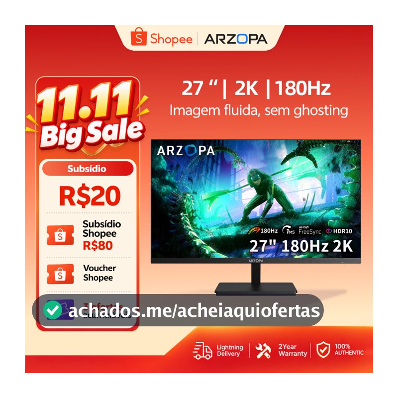 Monitor Gamer ARZOPA M1RC, 27" 2K QHD 180Hz IPS, 1ms, 115% sRGB, USB-C, HDMI, Display Port