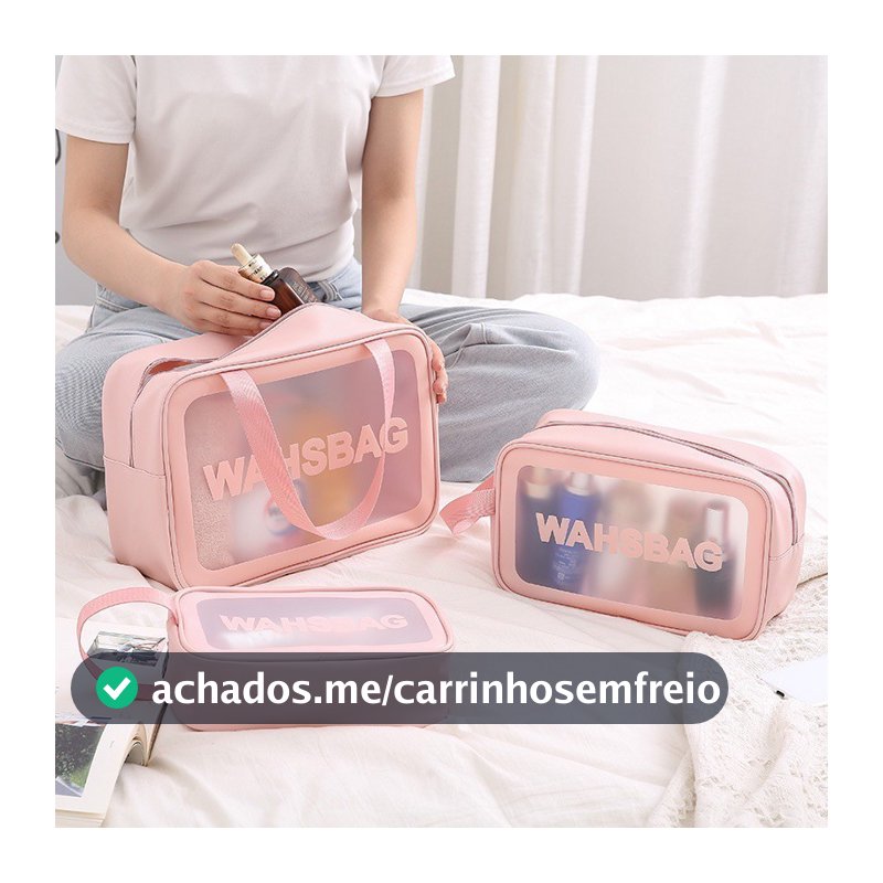 Kit 3 Necessaire Maquiagem Transparente WashBag A Prova De Água  332