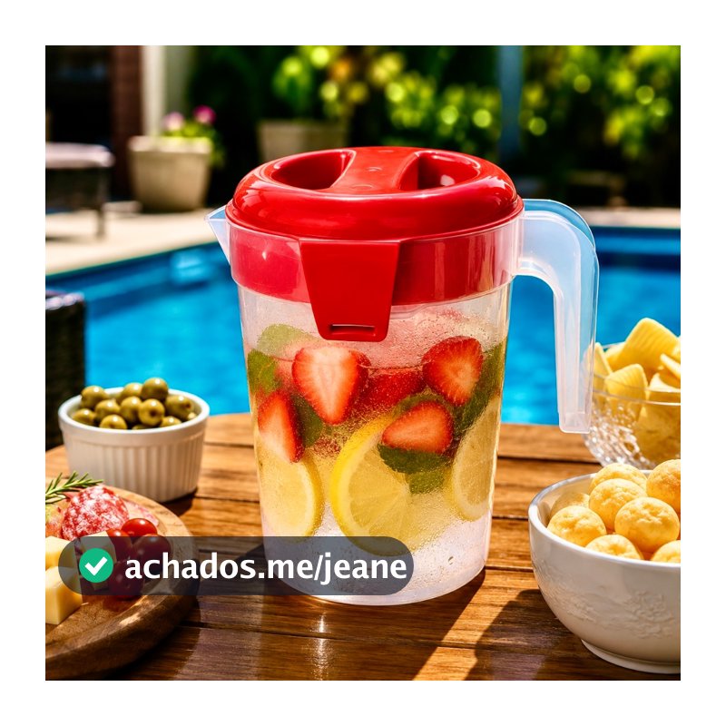 Jarra Plástica 2 Litros - Tampa com Travas Laterais Hermética Água Sucos Geladeira Cozinha -BPA FREE