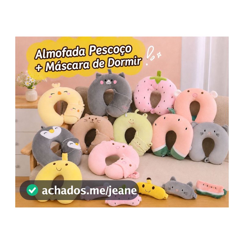 Almofada Travesseiro Descanso de Pescoço Viagem + Máscara de Dormir Tapa Olho