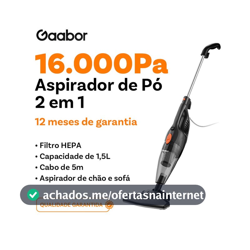 Gaabor Aspirador de pó portátil 2 em 1 com fio e haste de pressão sucção forte de 16000Pa dust off GVCW-M15A