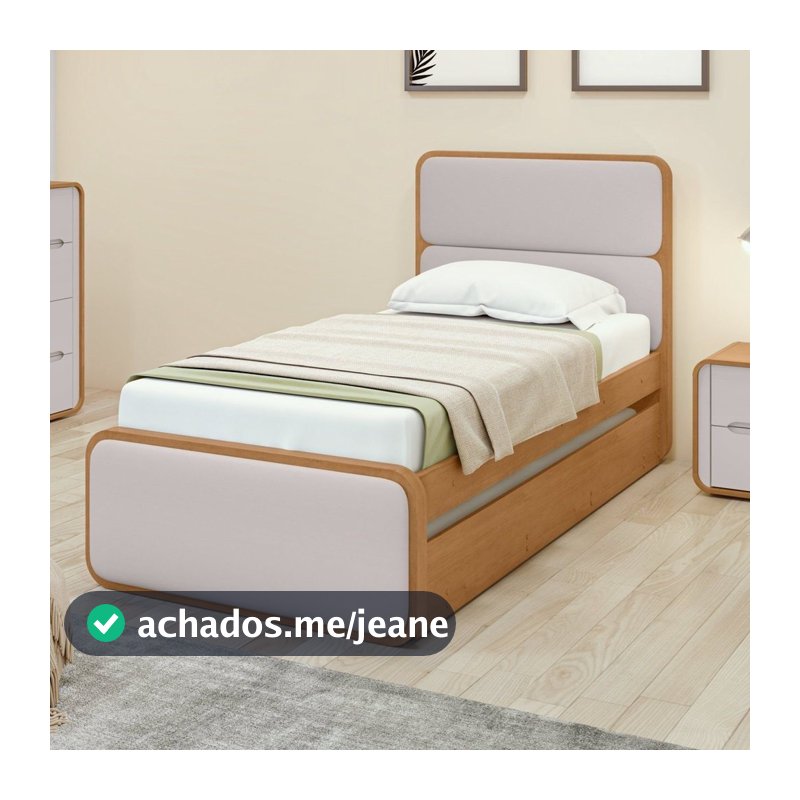 Bicama de Solteiro Corino Loop com Cama Auxiliar Marrom Amêndoa Clean Amêndoa Clean/Off White