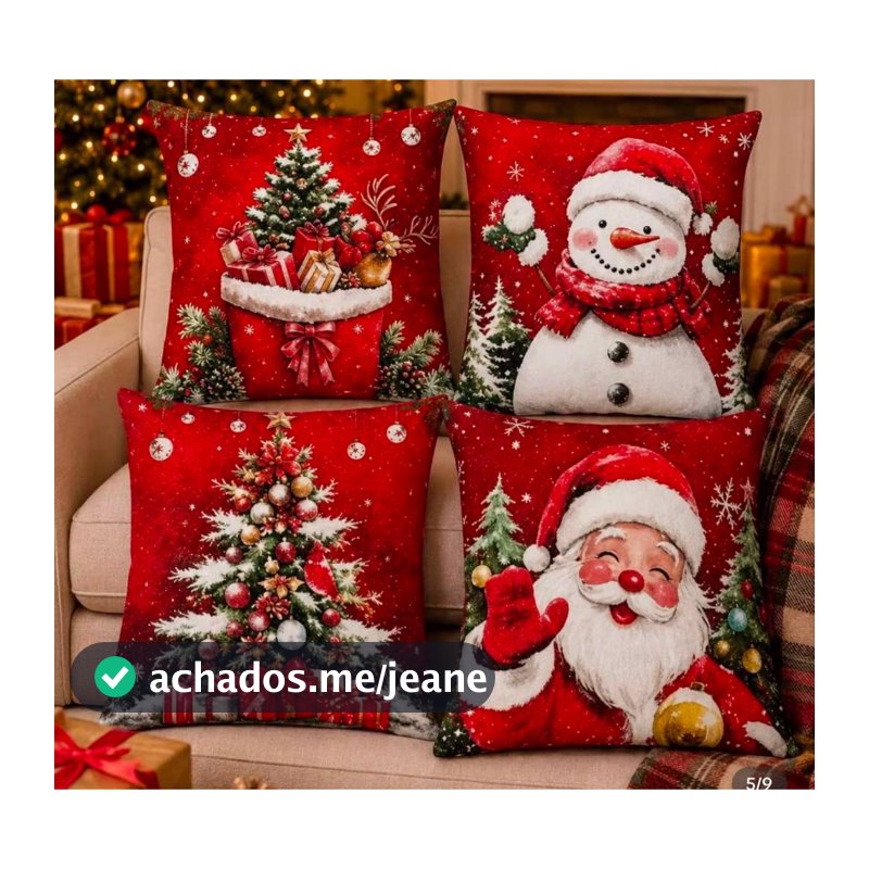 KIt com 4 capas de almofada natalina decoração Natal estampa digital com ziper