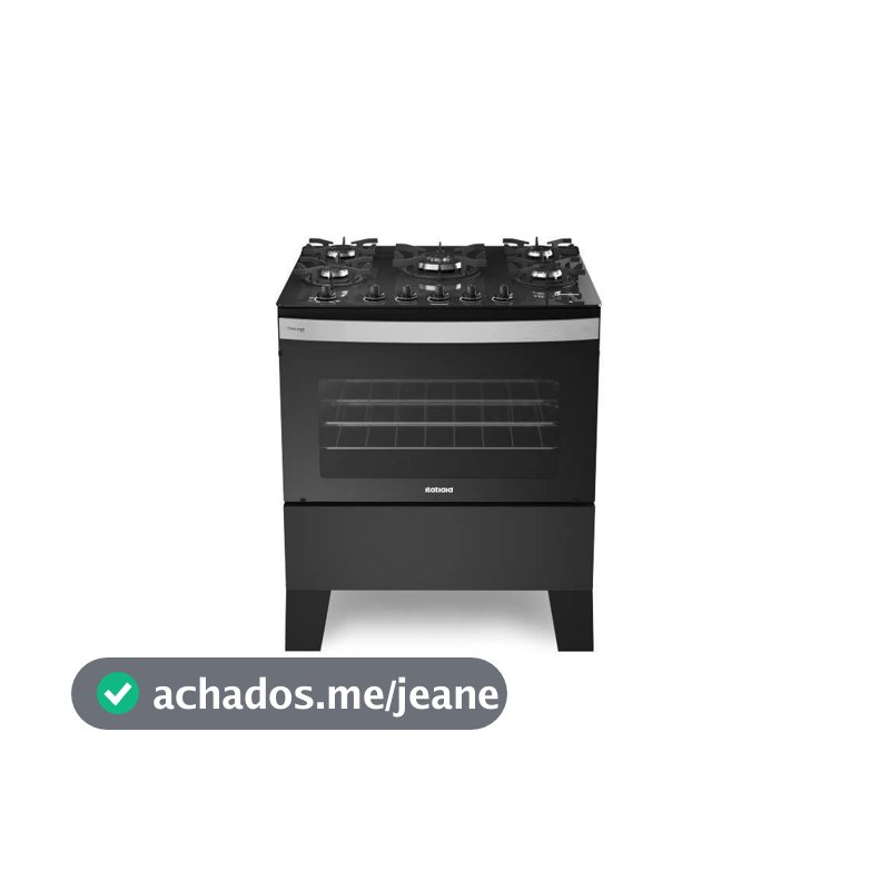 Fogão Itatiaia Itaglas Piso 5 Bocas Preto Mesa Vidro Bivolt