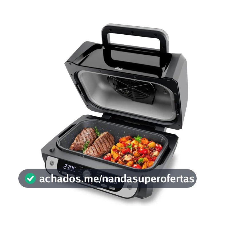 Fritadeira Elétrica Air Fryer Wap Cozinha Barbecue Com Painel Digital 12 Funções Preto E Cinza 127v
