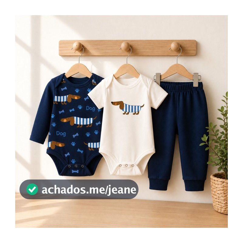 Kit Conjunto Bebê 3 Peças Trio Algodão: Body Calça Mijão ou Regata Shorts Estampas Divertidas Enxoval Menino Verão Inver