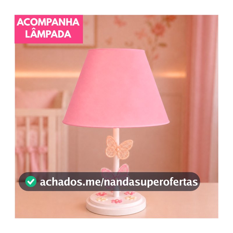 Abajur Infantil Luminária Borboletas e Flores Jardim Decoração Quarto Menina Bebê e Criança
