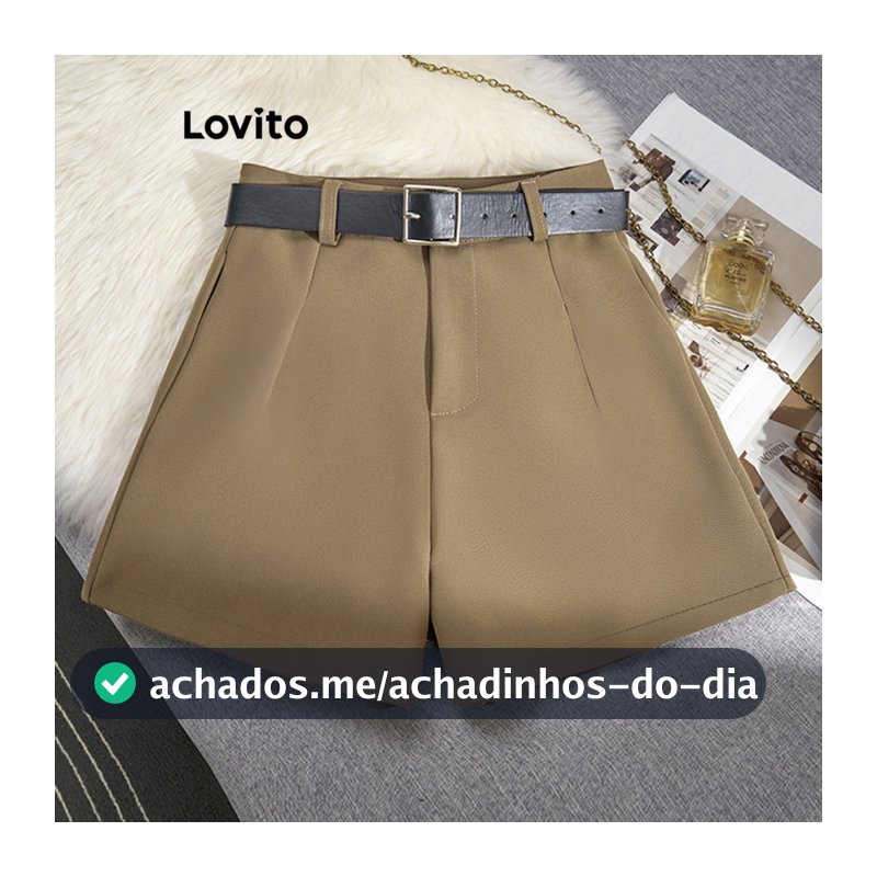 Lovito Elegante Shorts Com Botão De Verão/Primavera Para Mulheres LNE29232 (Marrom)