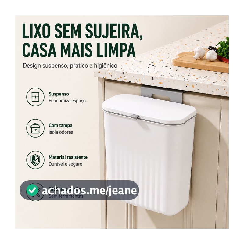 Lixeira Dobrável Suspensa para Cozinha Porta de Armário Grande Capacidade com Tampa Retrátil Economia de Espaço
