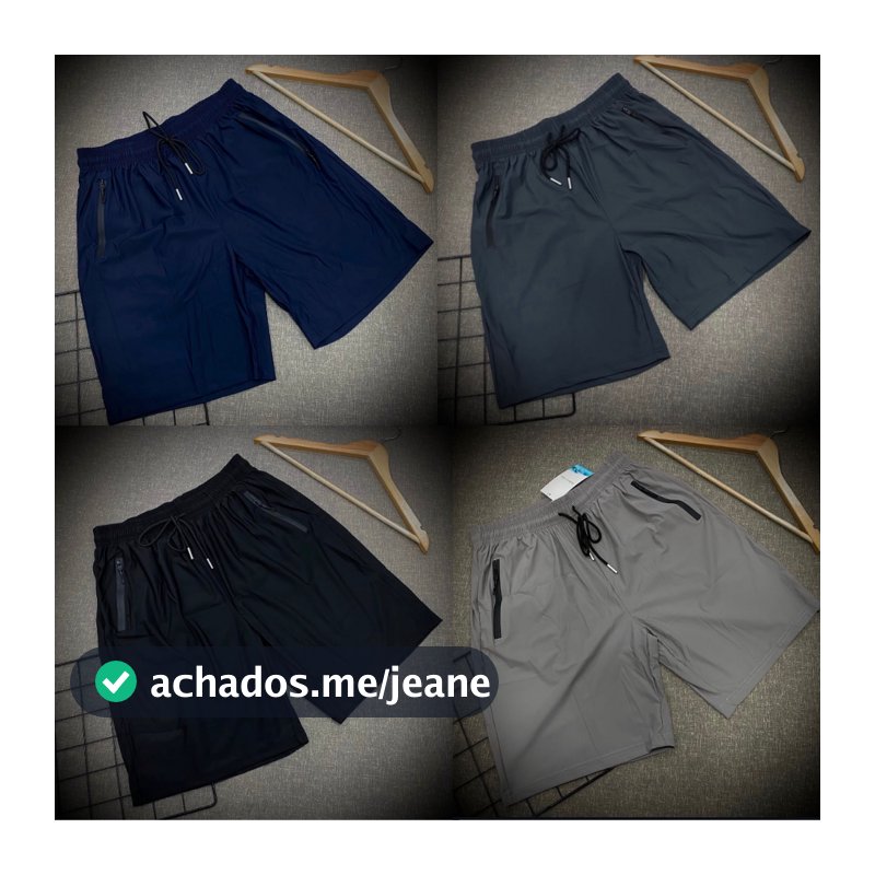 Bermuda Short Praia Dry-Fit Alto Padrão Bolso Zíper Masculino Academia Casual Treino Fitness Secagem Rápida