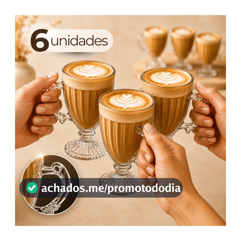Jogo Com 6 Peças Canecas Xícara 190ml Capuccino Nespresso Café Em Vidro Elegante