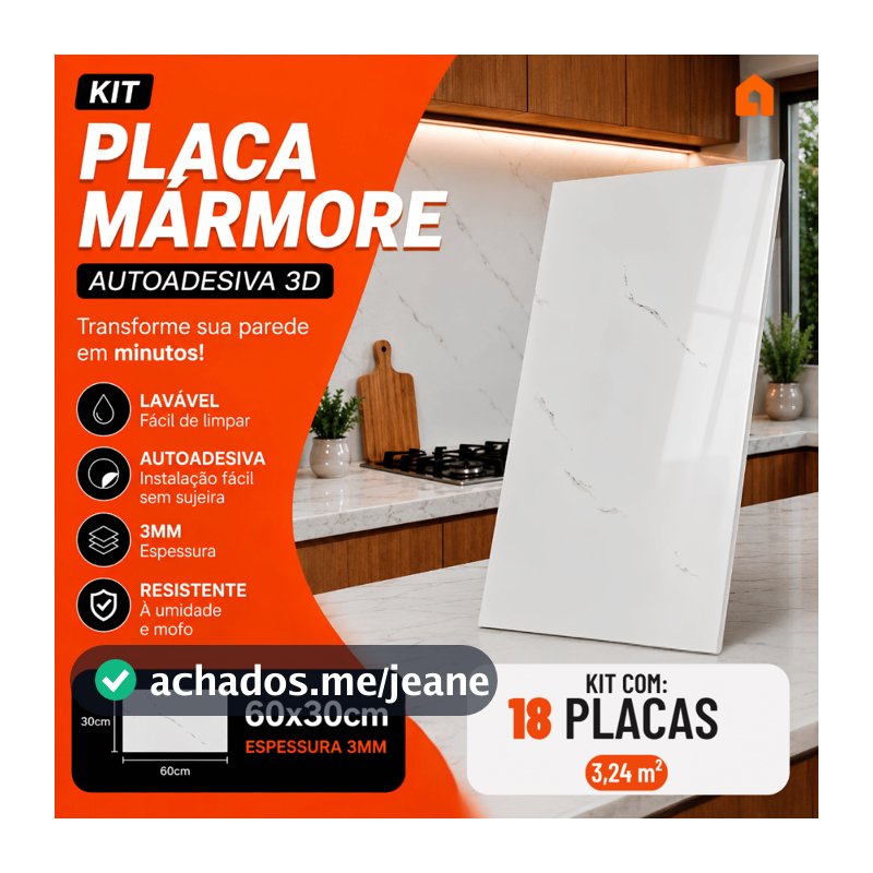 18 Placas Auto Colante Mármore Vinílico 60x30 cm Adesivo Parede Lavável