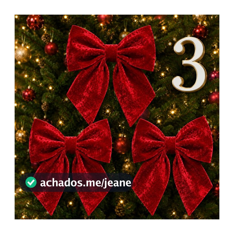 Laço Veludo Grande Para Arvore de Natal Vermelho Brilhante Decoração Luxo Alta Qualidade